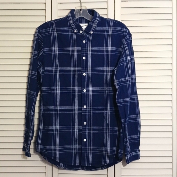 Frank & Oak Tops - Frank and Oak Blue White Plaid Button Down Cotton Linen Top, Size M